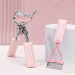 Eyelash Curler and Eyelash Comb Set with 2 Refill Pads (Pink)