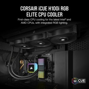 Corsair iCUE H100i RGB Elite Liquid CPU Cooler (16 Dynamic RGB LEDs, 120mm AF Elite Series FDB Fans, 240mm Radiator, iCUE Software Compatible, LGA 1700, 1200, 115X, 2066, and AM4 Sockets) Black