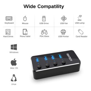 RSHTECH 4 Port Powered USB 3.0 Hub with 5V Adapter + 50 Ft USB 3.0 Active Extension Cable with 5V 2A Power Adapter