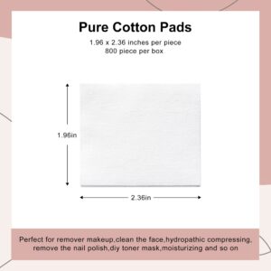 C-Queen 800PCS Cotton Pads Makeup Remover and Facial Cleansing Square Cotton Pads for Sensitive Skin, Non-Tearing Chemical Free Lint-Free, Pure Cotton (800 Count Thin)