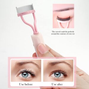 Eyelash Curler and Eyelash Comb Set with 2 Refill Pads (Pink)