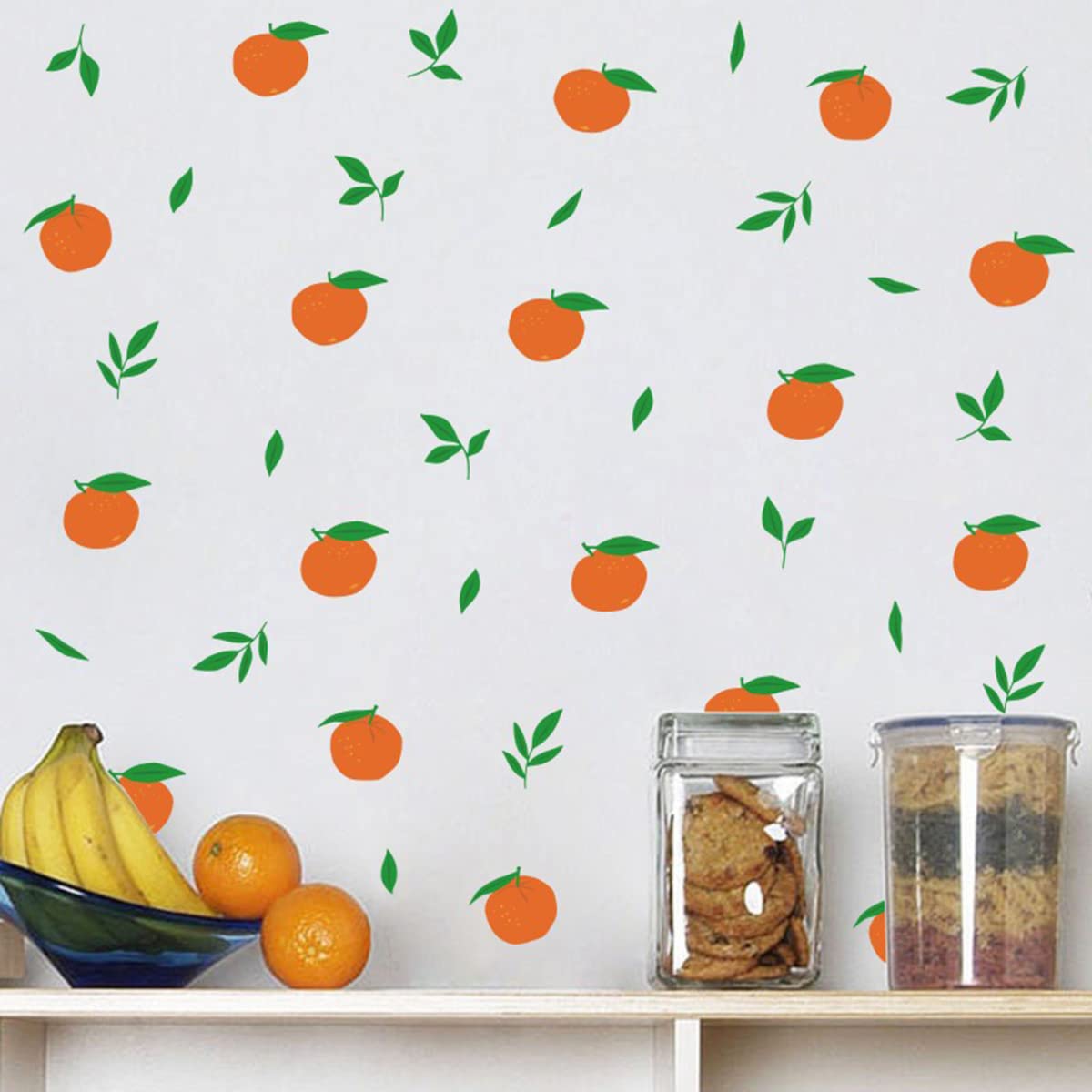 Bamsod Fruit Wall Decals Removable Boho Wall Stickers Peel Stick Flower Orange Wall Decals Fresh Fruit Wall Stickers for Baby Nursery Kids Bedroom Living Room Home Kitchen (Orange)