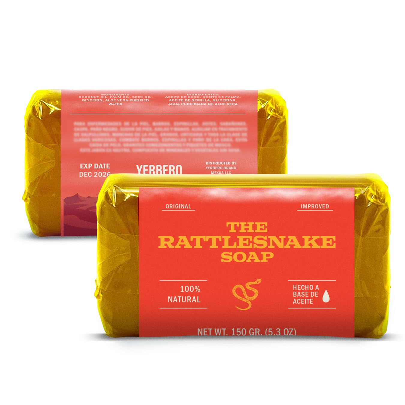 YERBERO - 1 Soap The Rattlesnake Soap 5.3 oz (150g) Each - (Hecho a Base de Aceite) Big Size - Made in Mexico.