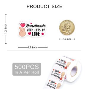 Cute Hand Made with Love Stickers,Funny Handmade with Lots of Love Business Stickers,Handmade Stickers,Handmade Package Stickers,Mail Envelopes Stickers for Small Business 500 PCS