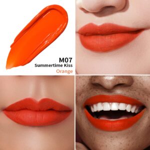 Oulac Matte Liquid Orange Lipstick for Women, Long Lasting Lipstick Waterproof Lip Stain, No Transfer, Creamy High Pigmented Formula with Rose Oil, Vegan & Cruelty-Free,Orange Red M07