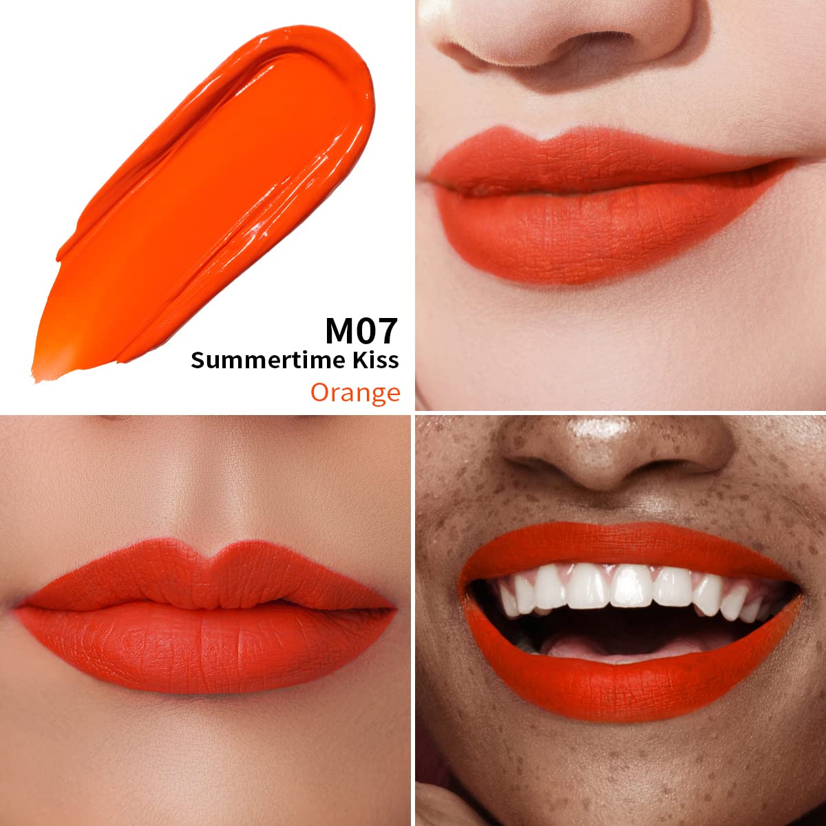 Oulac Matte Liquid Orange Lipstick for Women, Long Lasting Lipstick Waterproof Lip Stain, No Transfer, Creamy High Pigmented Formula with Rose Oil, Vegan & Cruelty-Free,Orange Red M07