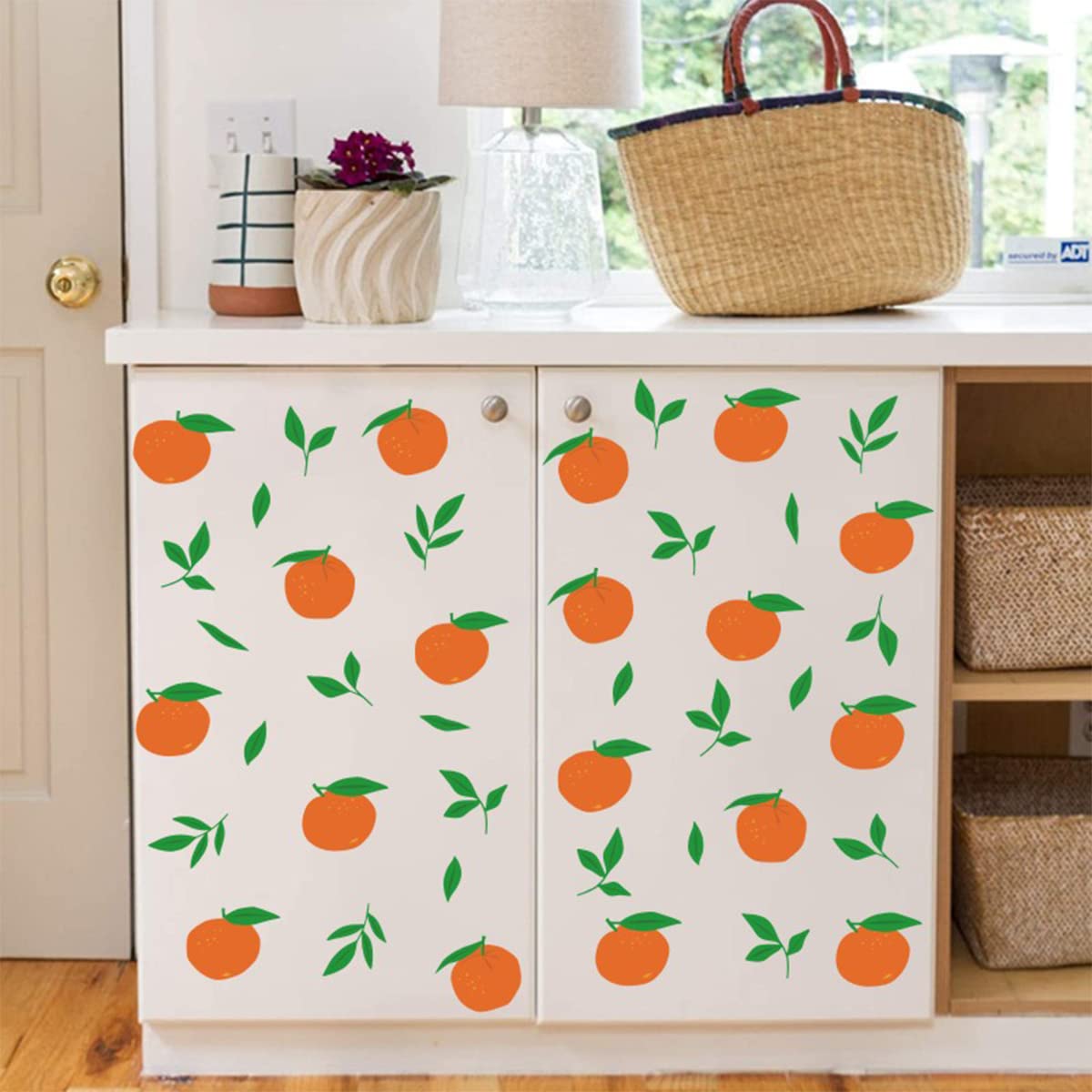 Bamsod Fruit Wall Decals Removable Boho Wall Stickers Peel Stick Flower Orange Wall Decals Fresh Fruit Wall Stickers for Baby Nursery Kids Bedroom Living Room Home Kitchen (Orange)