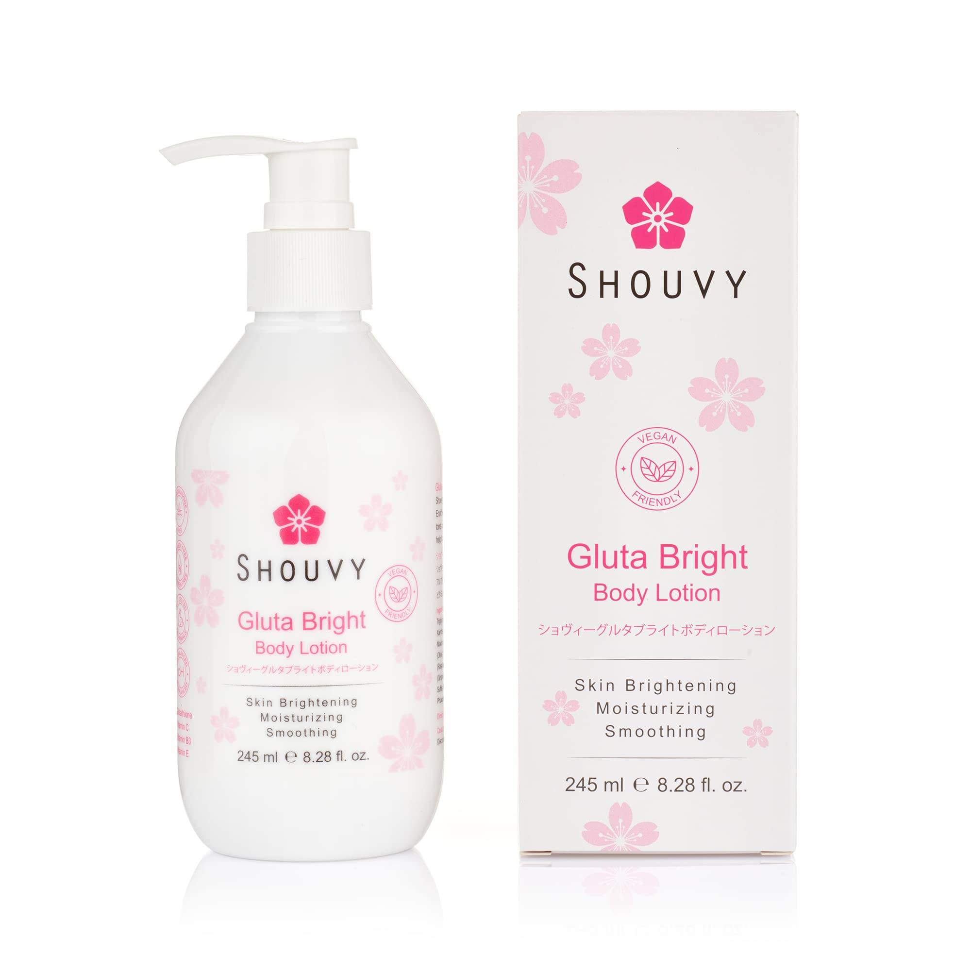 Shouvy Pure Glutathione Brightening Body Lotion for Dark Spots, Smoothing, Even Skin Tone, Intense Hydration & Body Moisturizers with Arbutin, Vitamin C, AHA- Vegan Lotion, 8.28 Fl Oz Bottle