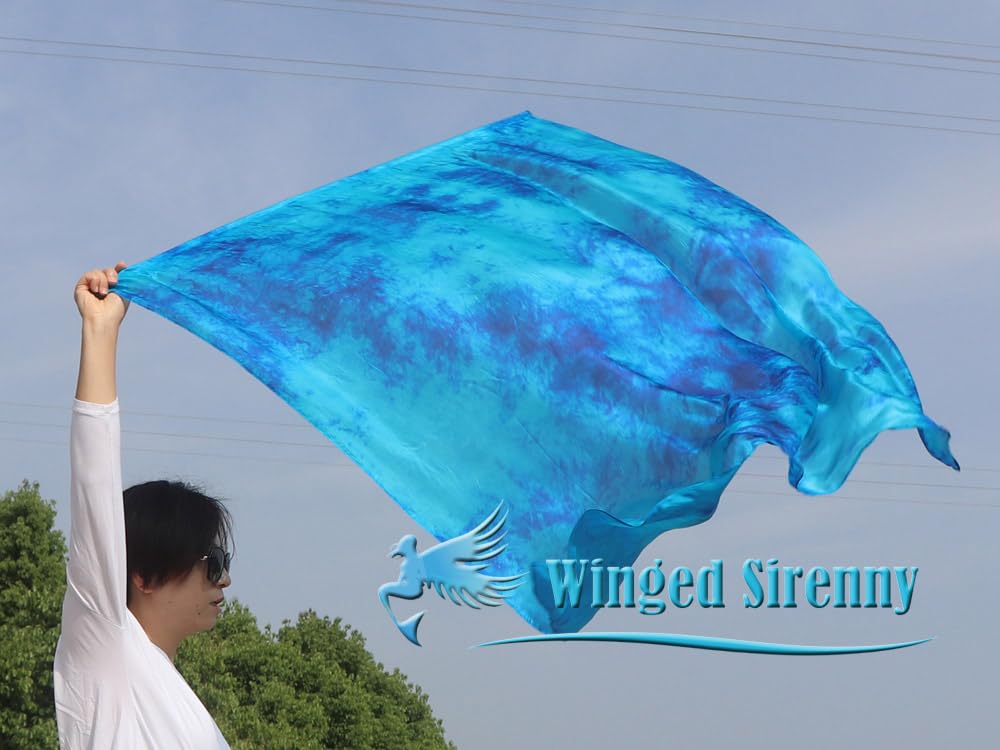 Winged Sirenny Porphetic Praise Dance Worship Flex Flags, 50" Rectangular Dance Ministry Streamer (Blue Moon)