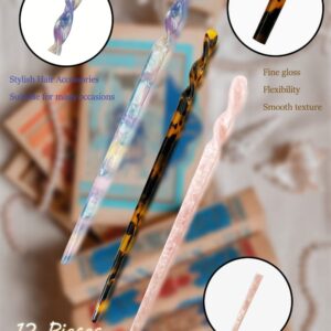 12 Pieces Acetate Hair Sticks Tortoise Shell Hairpin Leopard Shell Print Hair Sticks for Long Hair Chinese Hair Sticks Hair Styling Accessories Hair Chopsticks for Women Girls