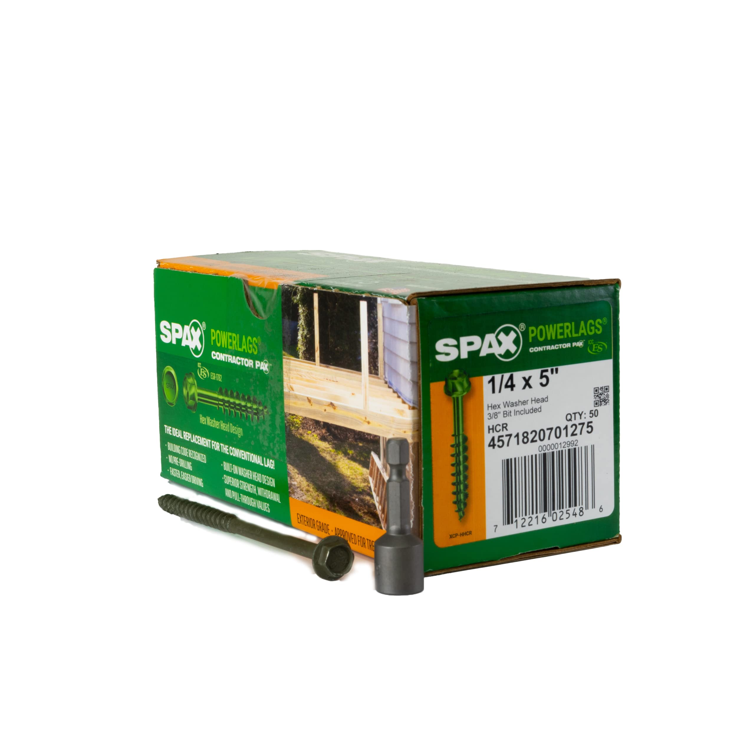 SPAX 1/4" x 5" Exterior Hex Head Structural Wood Lag Screws Powerlags Hex (50 EA) Bit Included Heavy Duty Rust Resistant