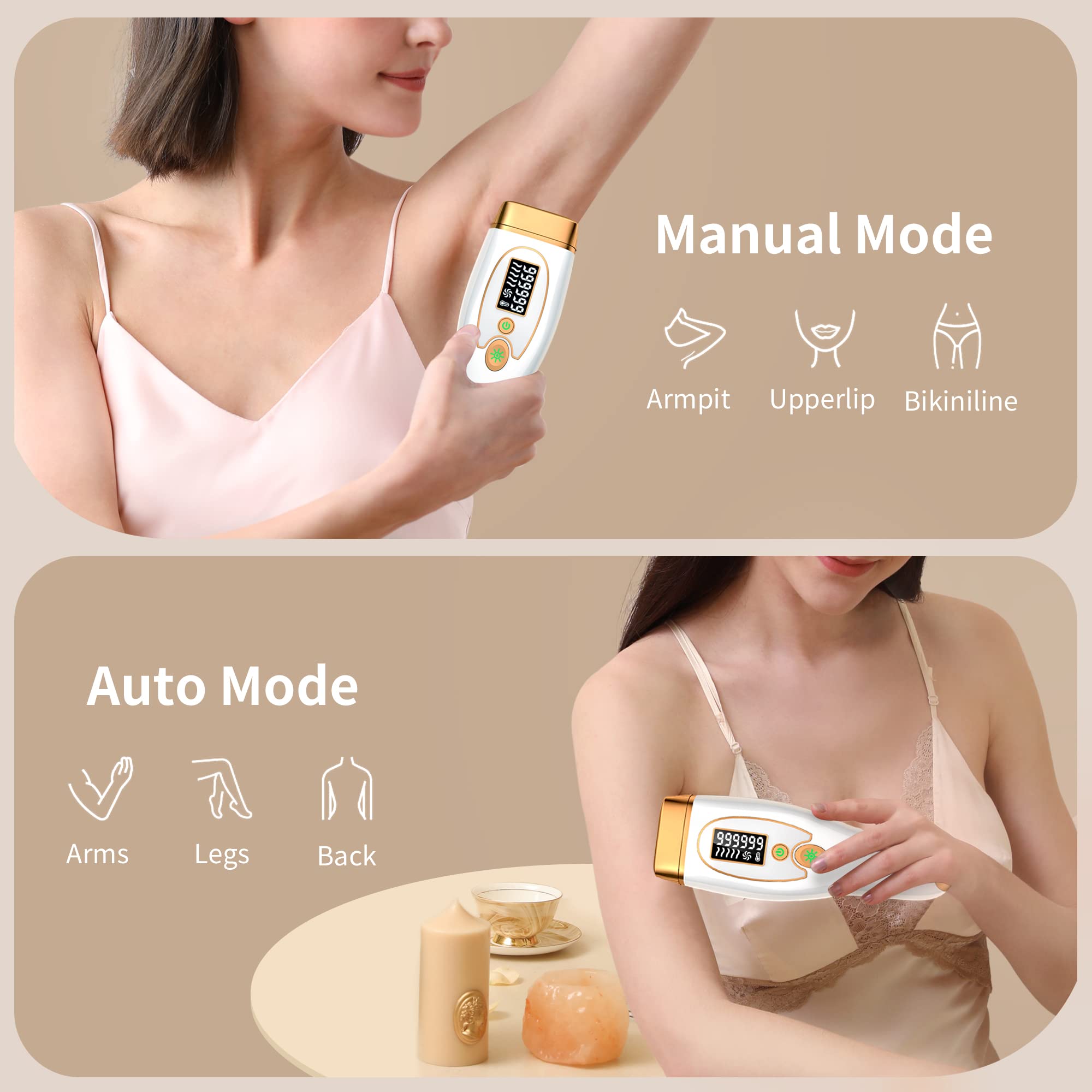 Painless Hair Removal for Women Permanent,at Home Hair Removal Device for Women and Man Facial Armpits Legs Arms Bikini Line Whole Body (Gold-white)