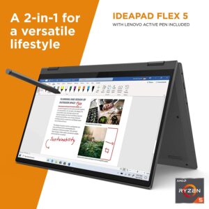 2022 Lenovo IdeaPad Flex 5 2-in-1 Laptop | 14" Touchscreen | AMD 6-Core Ryzen 5 5500U | Radeon Graphics | 16GB DDR4 512GB NVMe SSD | WiFi AX | HDMI | USB-C | Backlit | FPR | Windows 11 Pro Stylus Pen