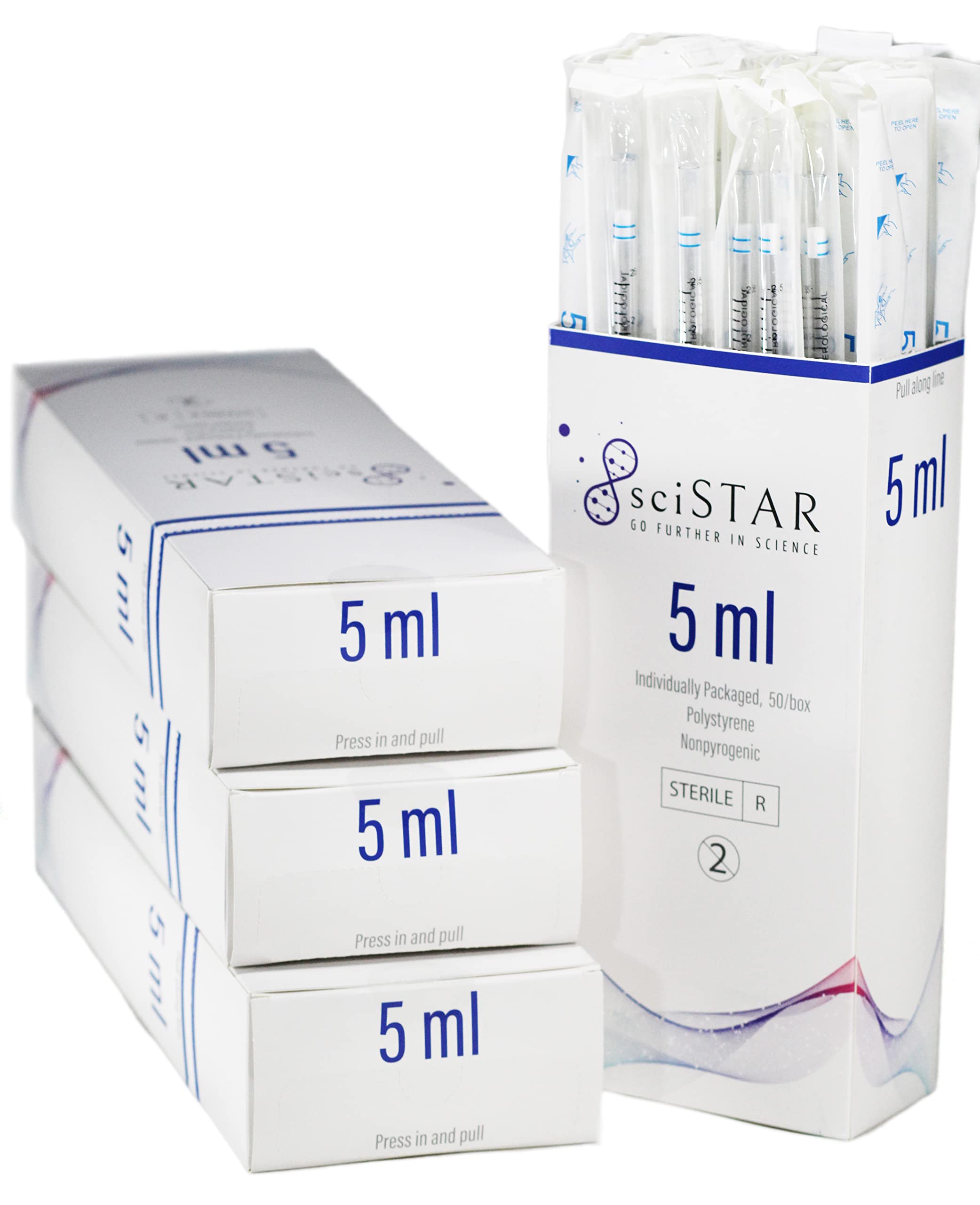 SciStar 5mL Polystyrene Serological Pipettes, Individually Wrapped, Sterile, Standard Length, Laboratory Grade (Case of 200)