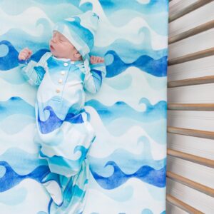 Ocean Wave Fitted Crib Sheet, Made from Viscose from Bamboo and Spandex Material, Fits Standard Crib and Toddler Mattresses, by Florida Kid Co.