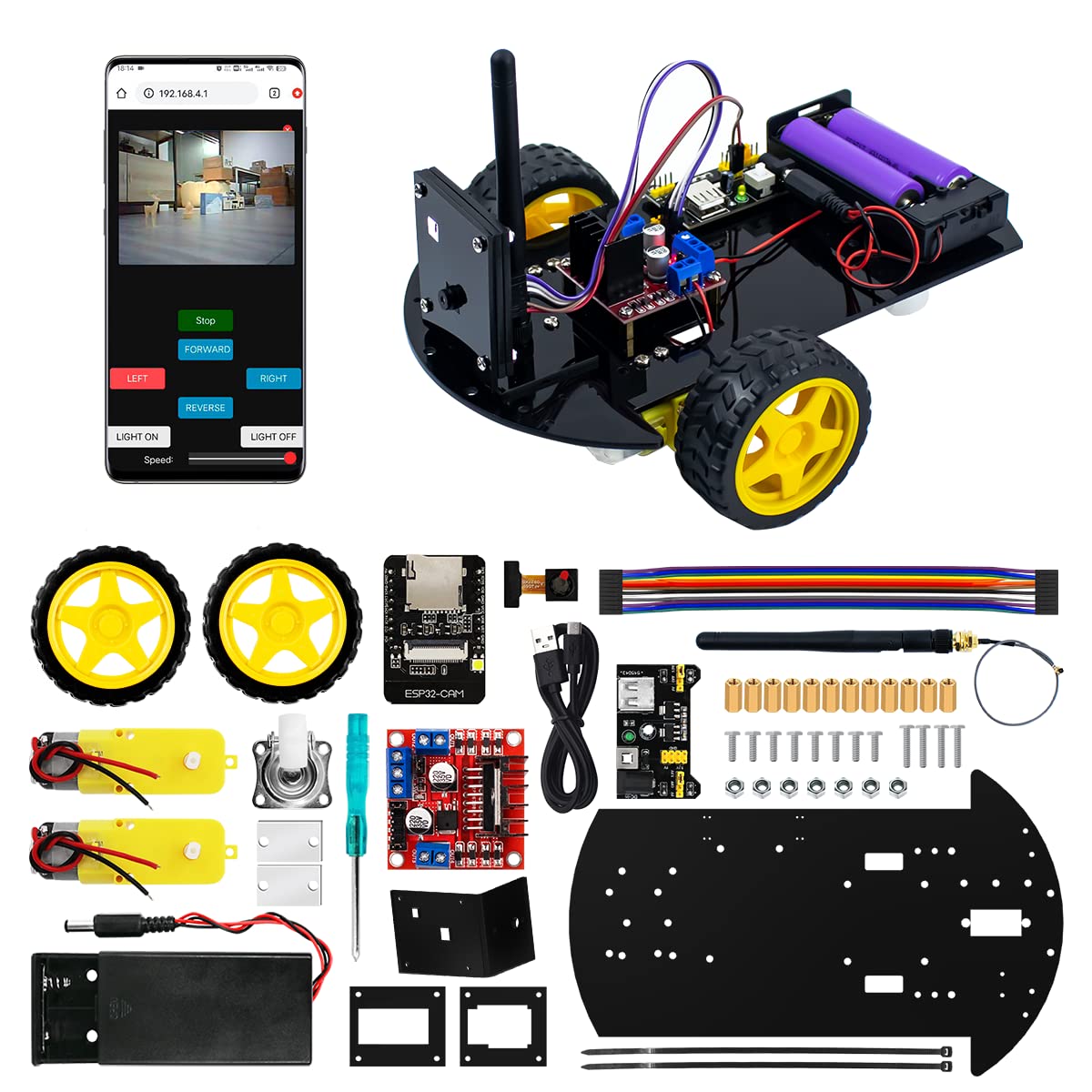 LAFVIN 2WD Smart Robot Car Kit ESP32 Camera Starter Kit with Tutorial Compatible with Arduino IDE