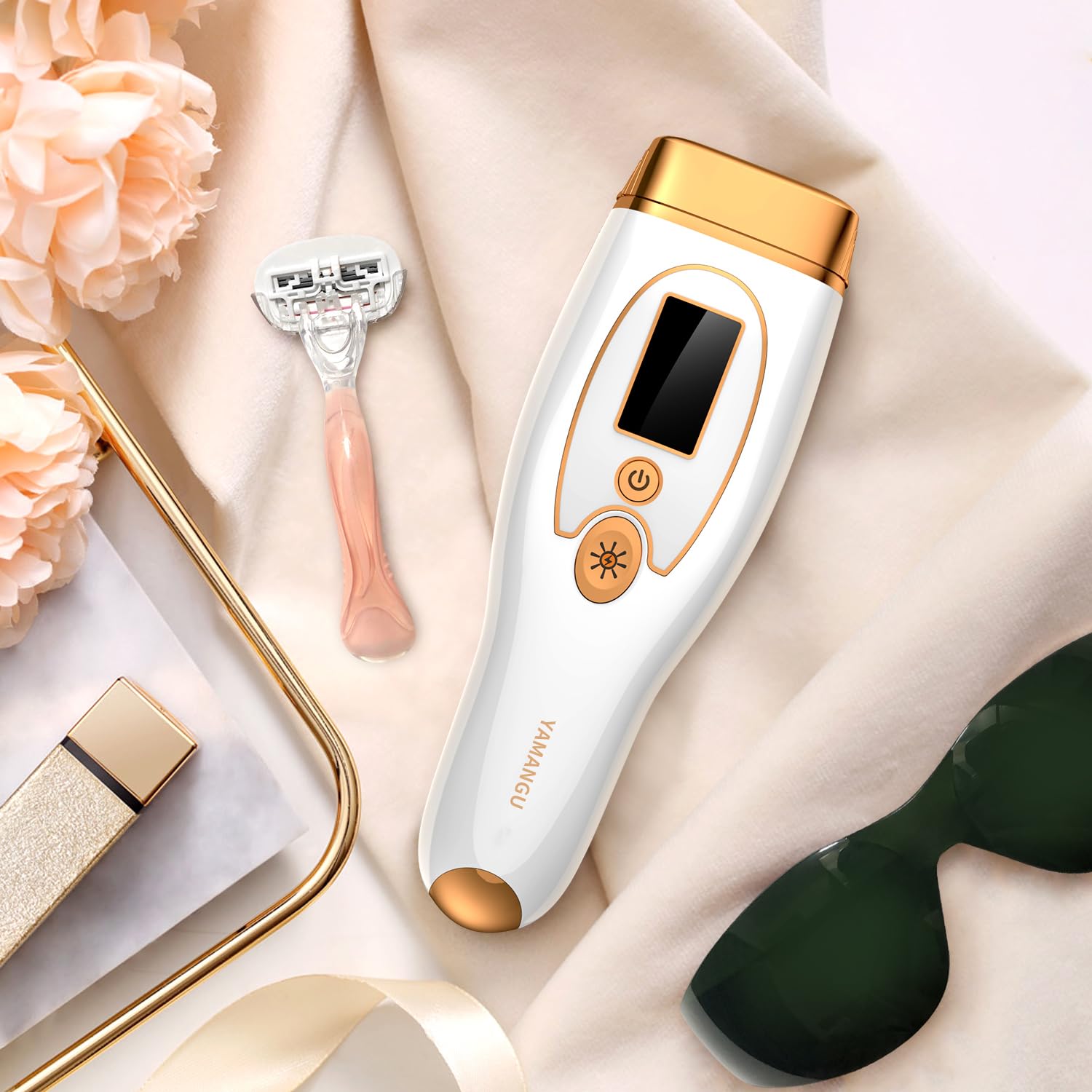 Painless Hair Removal for Women Permanent,at Home Hair Removal Device for Women and Man Facial Armpits Legs Arms Bikini Line Whole Body (Gold-white)