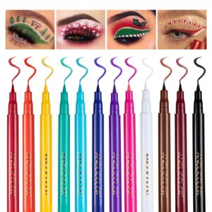 12pcs matte colored liquid eyeliners delineador de ojos de colores set colorful eye liner liquid color eyeliner eye makeup bright colors waterproof smooth & no fading (13-multicolors)