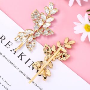 Waydress 4 Pcs Rhinestone Bridal Hair Clip Leaf Wedding Hairpin Bride Crystal Hair Barrette Accessories for Women(Gold, Rhinestone Style)