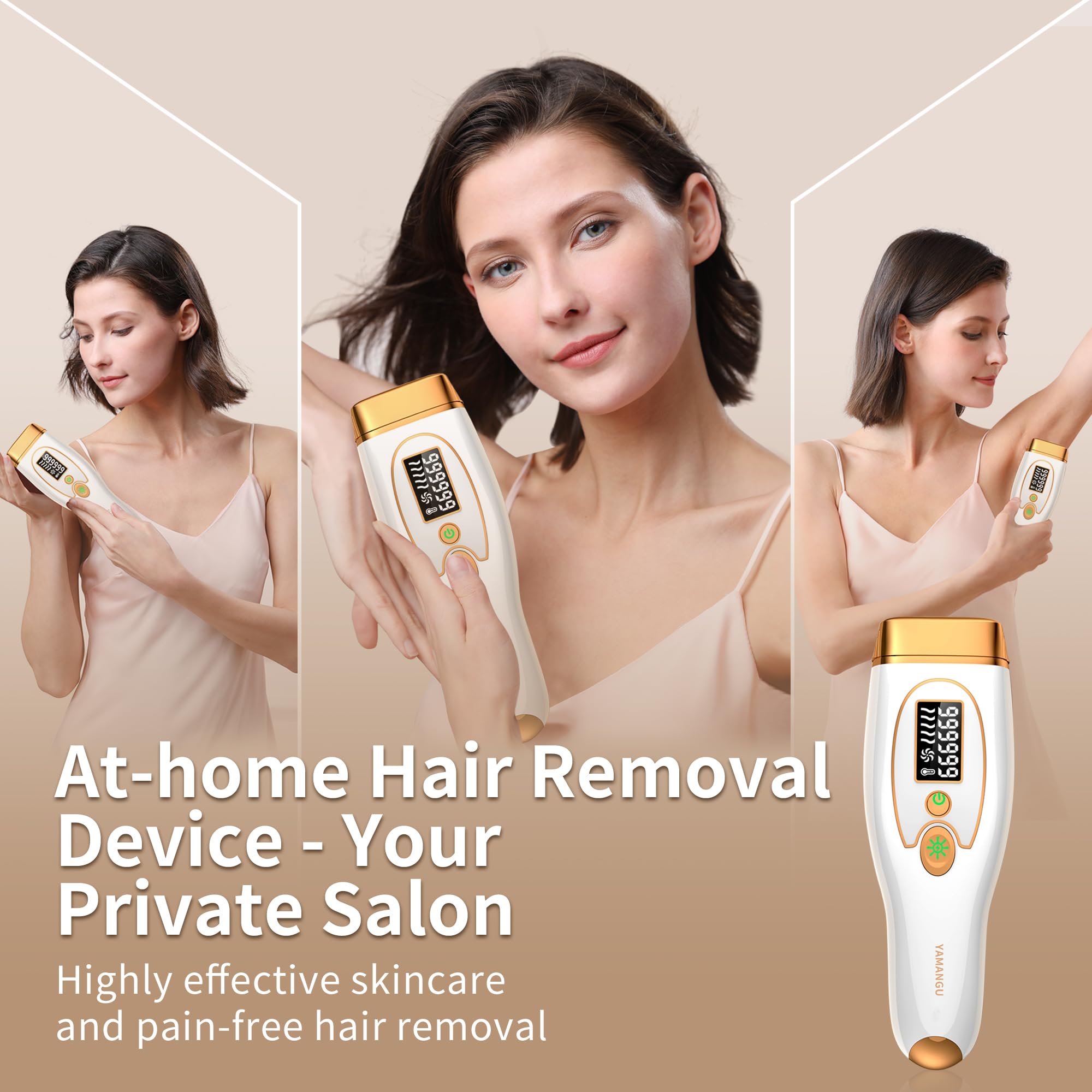 Painless Hair Removal for Women Permanent,at Home Hair Removal Device for Women and Man Facial Armpits Legs Arms Bikini Line Whole Body (Gold-white)