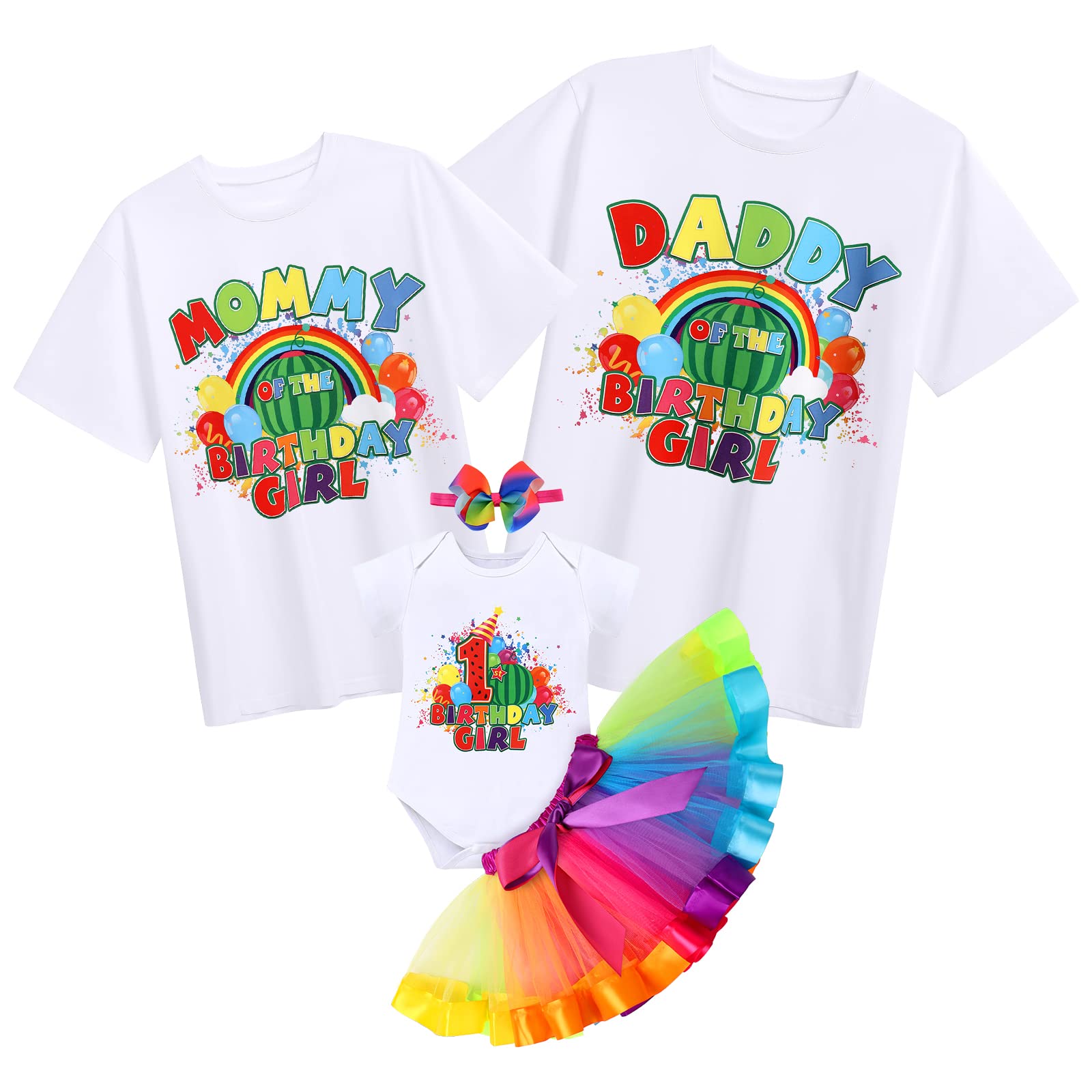 Family Birthday Matching Outfit Baby Girls Dad and Mom Melon Watermelon Cow Print Short Sleeve Round Neck Romper T Shirt Tops Cake Smash Summer Clothes Set for Photo Shoot Watermelon Mom Medium