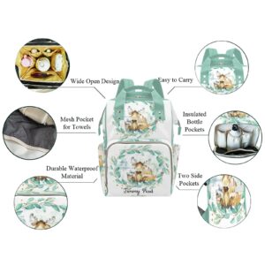 Woodland Animals Fox Deer Personalized Diaper Backpack with Name,Custom Travel DayPack for Nappy Mommy Nursing Baby Bag One Size