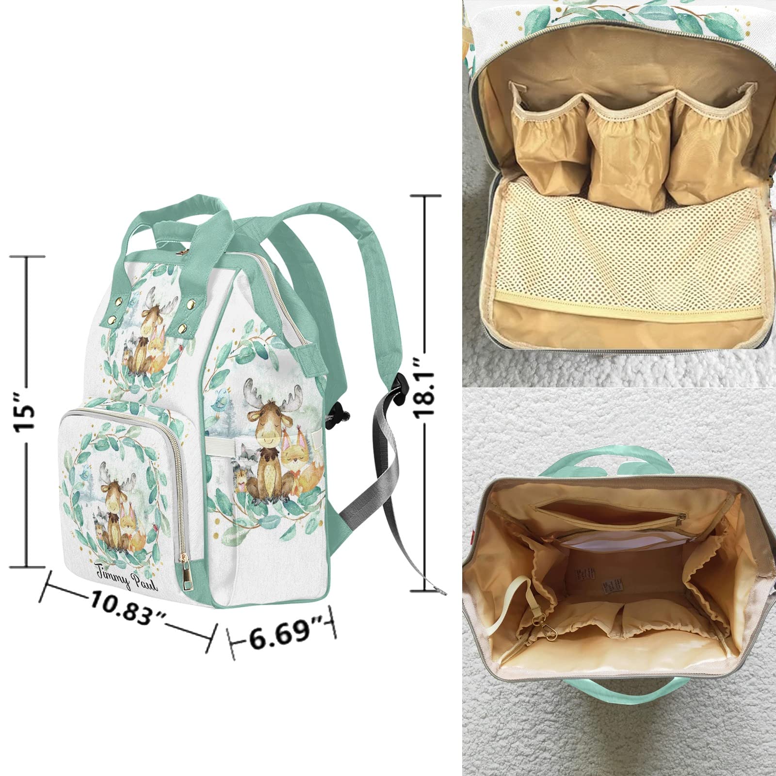 Woodland Animals Fox Deer Personalized Diaper Backpack with Name,Custom Travel DayPack for Nappy Mommy Nursing Baby Bag One Size