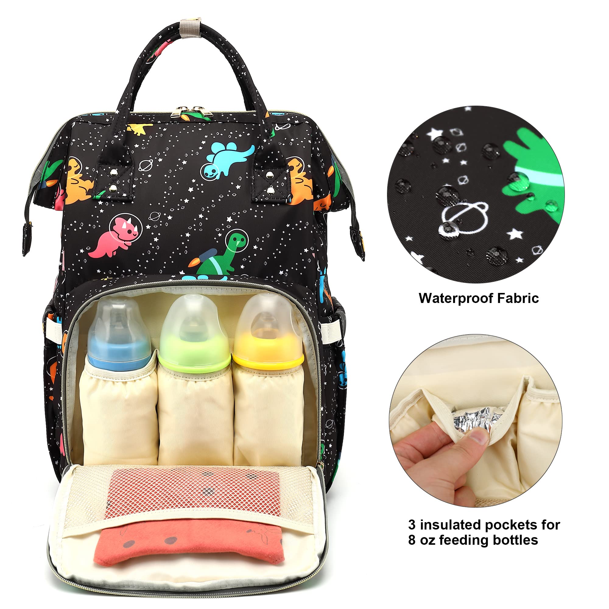 Xunteny Dinosaur Baby Diaper Bag Backpack for Girls Boys, Waterproof Large Maternity Nappy Bags for Mom