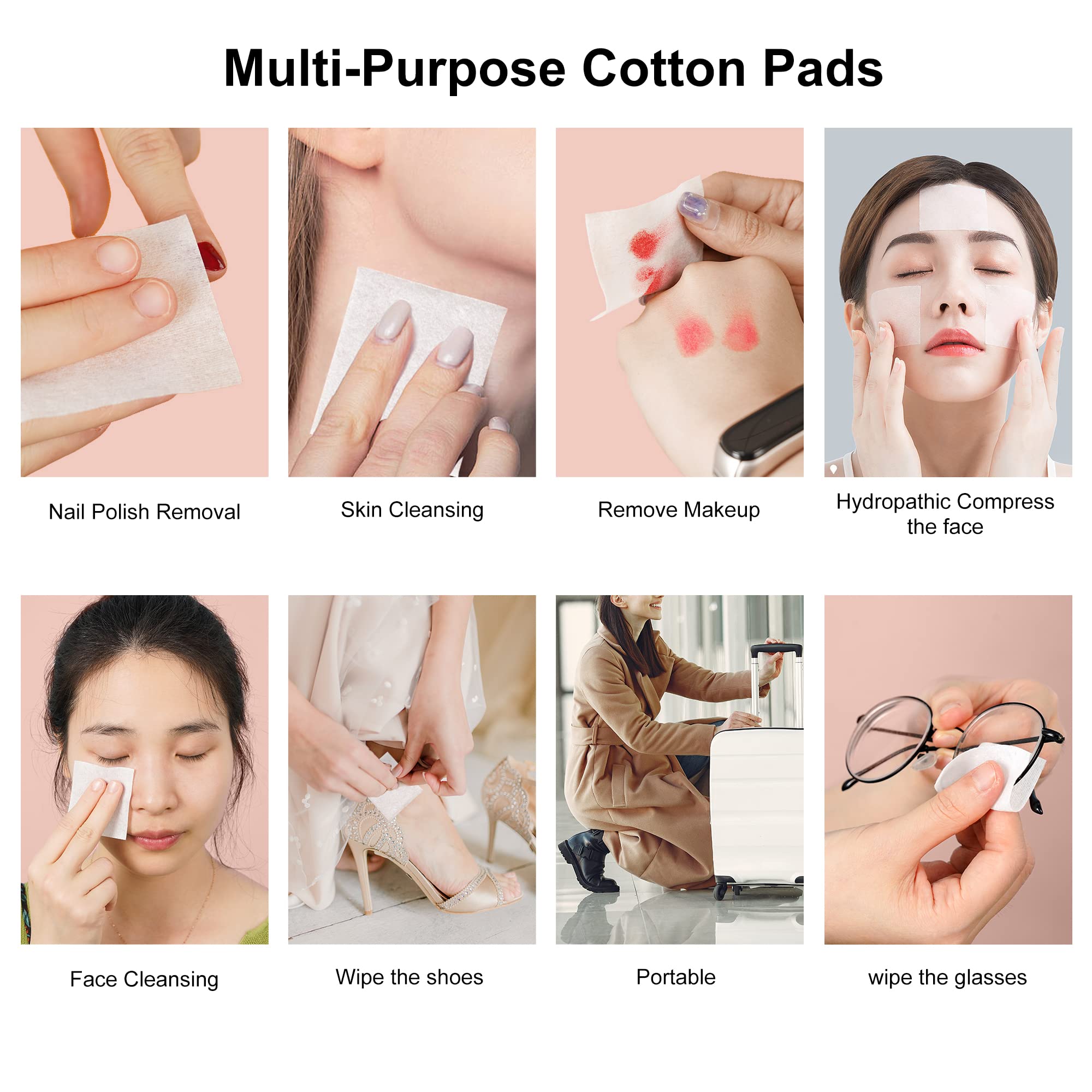 C-Queen 800PCS Cotton Pads Makeup Remover and Facial Cleansing Square Cotton Pads for Sensitive Skin, Non-Tearing Chemical Free Lint-Free, Pure Cotton (800 Count Thin)