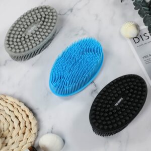 Silicone Body Scrubber Loofah - Set of 3 Soft Exfoliating Body Bath Shower Scrubber Loofah Brush for Sensitive Kids Women Men All Kinds of Skin(Black/Gray/Blue)