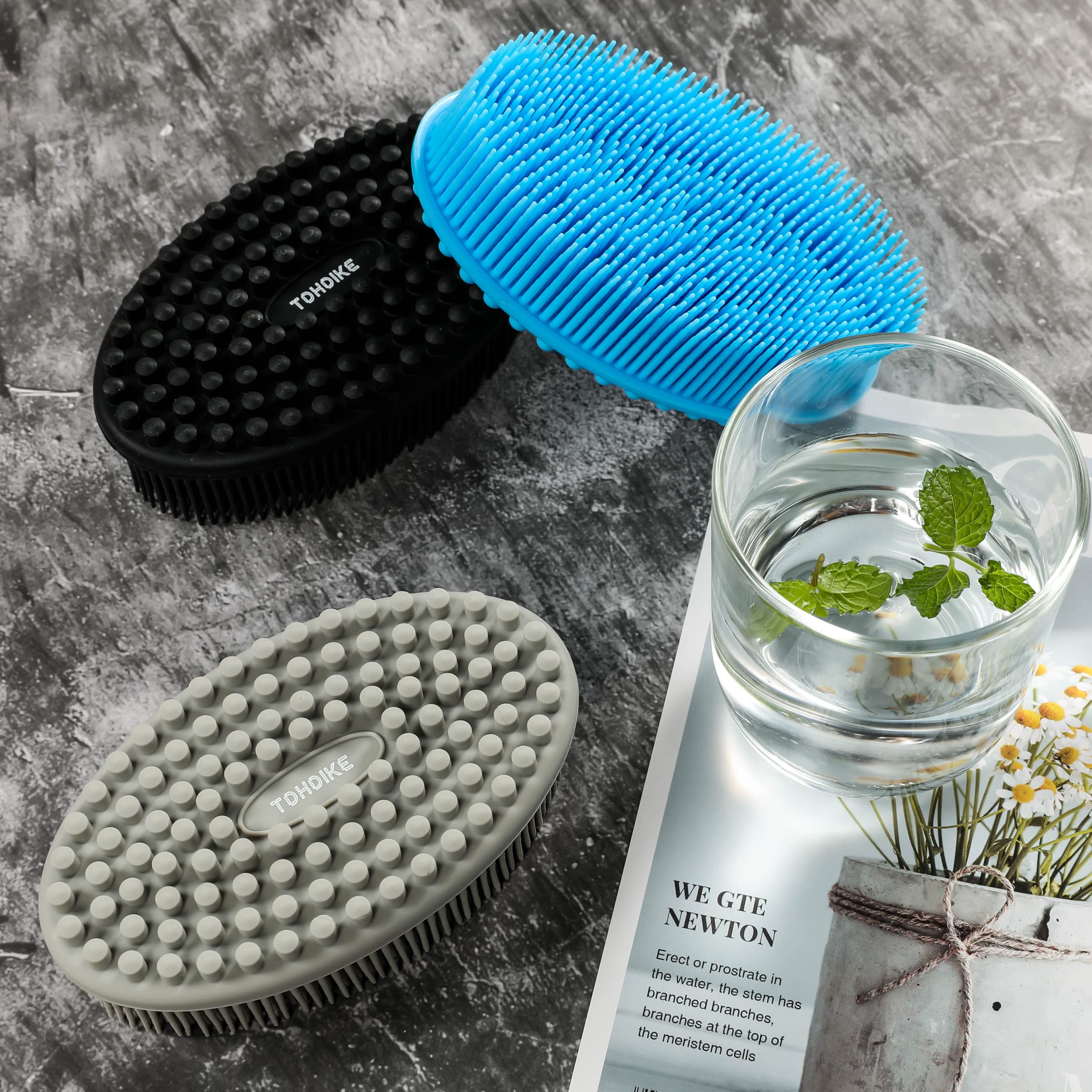 Silicone Body Scrubber Loofah - Set of 3 Soft Exfoliating Body Bath Shower Scrubber Loofah Brush for Sensitive Kids Women Men All Kinds of Skin(Black/Gray/Blue)