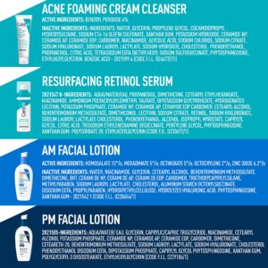 CeraVe Acne Skin Care Set | 5oz Acne Foaming Cream Cleanser + 1oz Resurfacing Retinol Serum + 2oz AM Facial Moisturizing Lotion with SPF 30 + 2oz PM Facial Moisturizing Lotion | Skin Care Routine