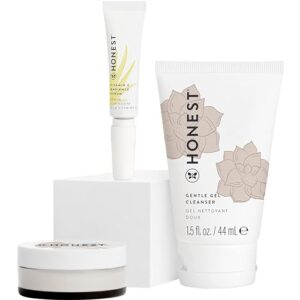 honest beauty the icons skincare trio | mini hydrogel cream, gentle gel cleanser, vitamin c radiance serum | ewg verified, vegan + cruelty free