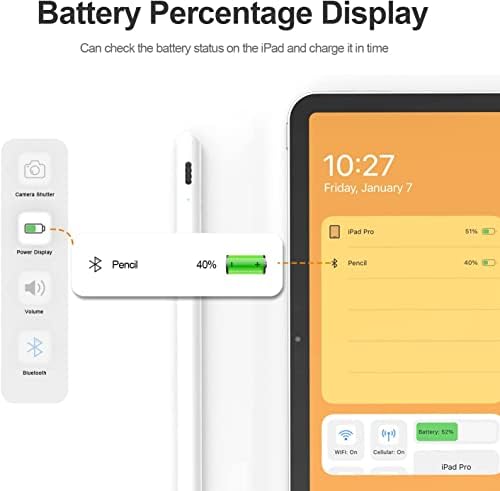 Bluetooth Stylus Pen Fit for Pro 12.9-inch (5th Generation) 2021 Model A2378 A2461 A2379 A2462 with Camera Shutter Remote Control, Tilt Sensitive, Battery Level Display, Palm Rejection Pencil