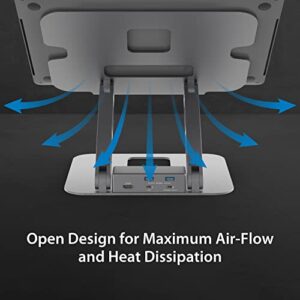 j5create Laptop Stand with USB C 4K HDMI Display Hub - 2 USB A 5Gbps, PD 100W with USB-C 5Gbps | Aluminum Computer Riser for MacBook and Windows Notebook (JTS327)