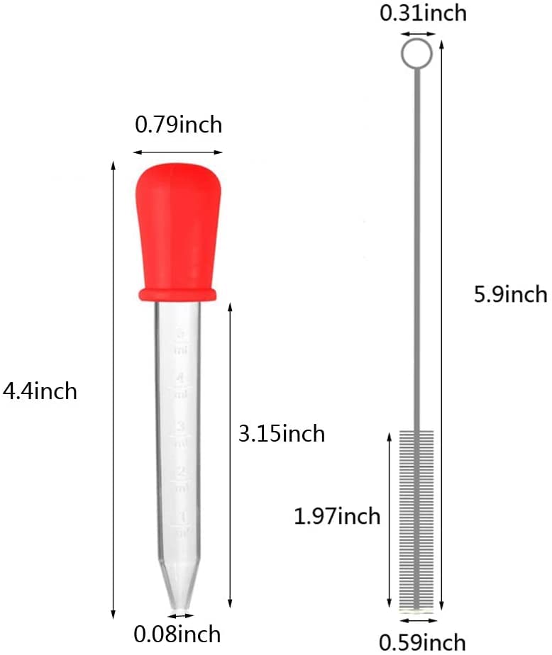 10 Pcs 5ml Liquid Droppers & 2 Brushes,Silicone and Plastic Pipettes Transfer Eyedropper with Bulb Tip for Candy Molds,Childhood,Pet,Crafts Projects- 10 Colors