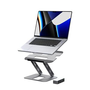 j5create laptop stand with usb c 4k hdmi display hub - 2 usb a 5gbps, pd 100w with usb-c 5gbps | aluminum computer riser for macbook and windows notebook (jts327)