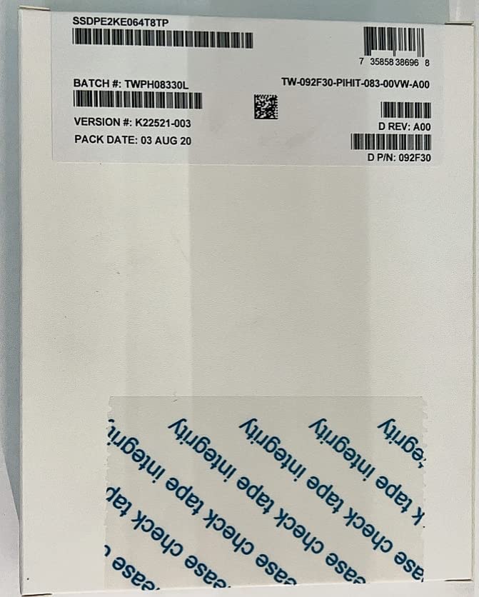 Intel DC P4610 6.4TB PCIe NVMe MU 2.5'' SSD SSDPE2KE064T8T Dell DP/N: 092F30