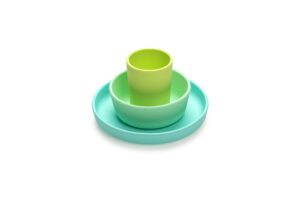 melii non-suction silicone plate, bowl and cup set for toddlers, kids and children (lime, mint, blue)