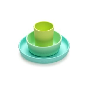 melii Non-Suction Silicone Plate, Bowl and Cup Set for Toddlers, Kids and Children (Lime, Mint, Blue)