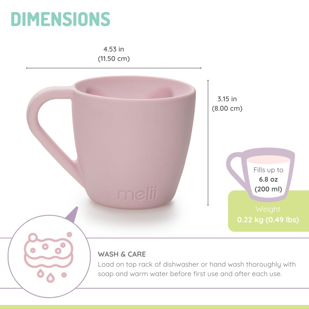 melii Silicone Bear Mug for Toddlers and Kids - Durable Food-Grade BPA-Free Cup for Hot and Cold Beverages - Fun Bear-Shaped with Easy-Grip Handle, Dishwasher Safe - Perfect Gift for Children - Pink