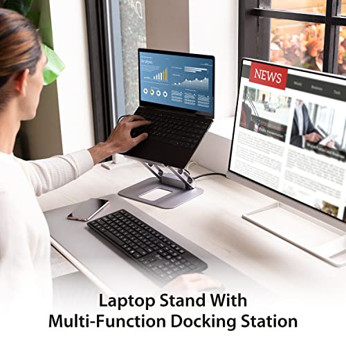 j5create Laptop Stand with USB C 4K HDMI Display Hub - 2 USB A 5Gbps, PD 100W with USB-C 5Gbps | Aluminum Computer Riser for MacBook and Windows Notebook (JTS327)