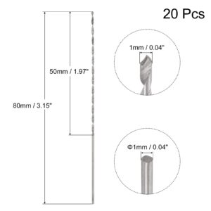 uxcell 20 Pcs 1mm Mini Micro Twist Drill Bits, High-Speed Steel Straight Shank Extra Long Drill Bit 80mm for Aluminum Alloy