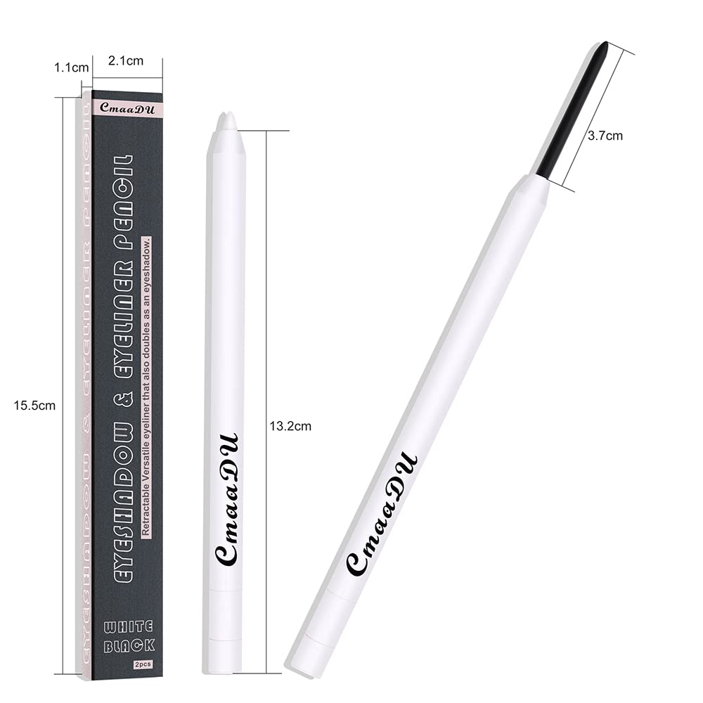 MEICOLY Classic Black White Eyeliner Pencil, Gel Eyeliner Pencil, Glides On Quick Drying Smooth Waterproof Long Lasting Silkworm Eye Liner Pen Brighten