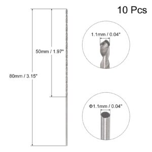 uxcell 10 Pcs 1.1mm Mini Micro Twist Drill Bits, High-Speed Steel Straight Shank Extra Long Drill Bit 80mm for Aluminum Alloy