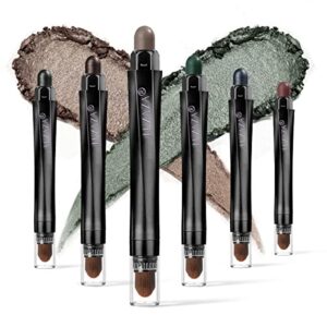 LUXAZA 6PCS Cream Eyeshadow Stick,Matte And Shimmer Neutral Brown Eyeshadow Pencil Crayon,Hypoallergenic,Highlighter,Pro Waterproof & Long Lasting Eye Shadow And Eyeliner Pen Sets