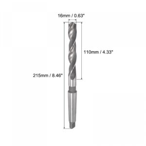 uxcell 16mm High-Speed Steel Twist Bit Extra Long Drill Bit with MT2 Morse Taper Shank, 215mm Overall Length