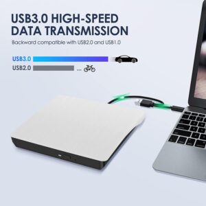 Hcsunfly External CD/DVD Drive for Laptop, Type-C CD/DVD Player USB 3.0 Portable Burner Writer Reader Compatible with Mac MacBook Pro/Air iMac Desktop Windows 7/8/10/XP/Vista(White)