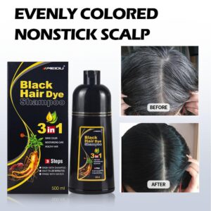 Ivnil Meidu Black Hair Dye Shampoo 3 in 1 Champu Para Canas Mujer Gray Hair Coverage for Women & Men Herbal Natural Plant Hair Dye Shampoo 500ml