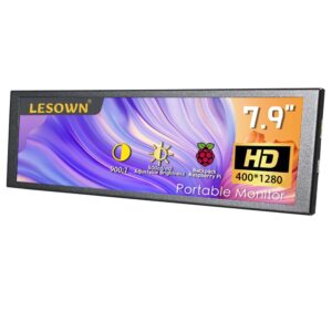 LESOWN 7.84 Inch Stretched Bar Monitor Mini Aida64 Data Temperature Display HDMI 400x1280 IPS USB Small Screen PC Case Sensor Panel Long Stretched Bar Display for PC